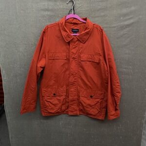 Lands' End Jacket Mens Large Orange Nylon Field Utility Zip Pockets Mesh Lining
